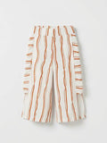Girls Cream Rust Wavy Stripe Wide-Leg Ruffle-Side Culottes
