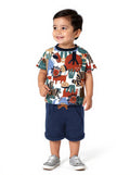 Boys White Safari Animal Print T-Shirt & Navy Shorts Set