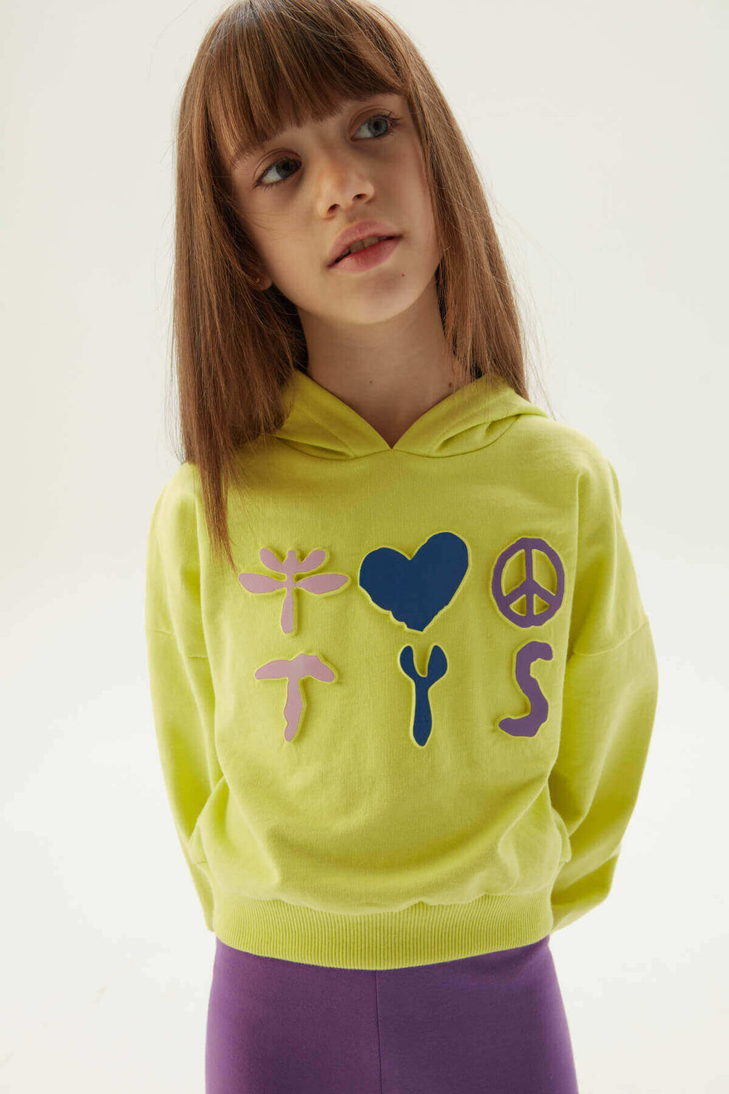 Girls Lime Green TYSS Heart Peace Symbol Hoodie Sweatshirt By B&G