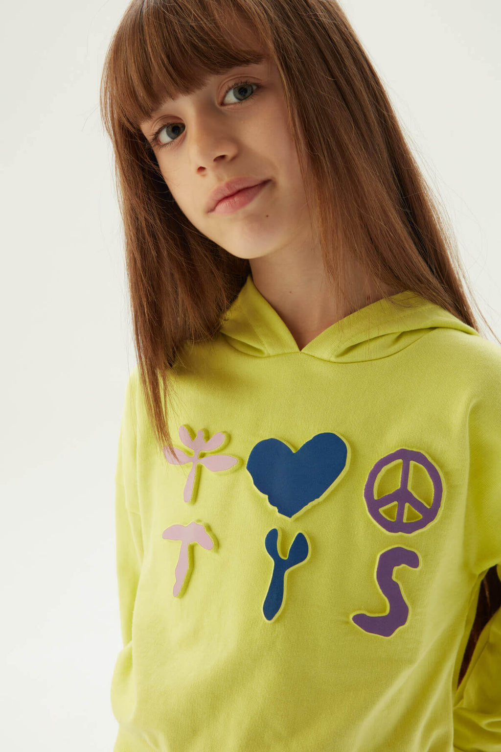 Girls Lime Green TYSS Heart Peace Symbol Hoodie Sweatshirt By B&G
