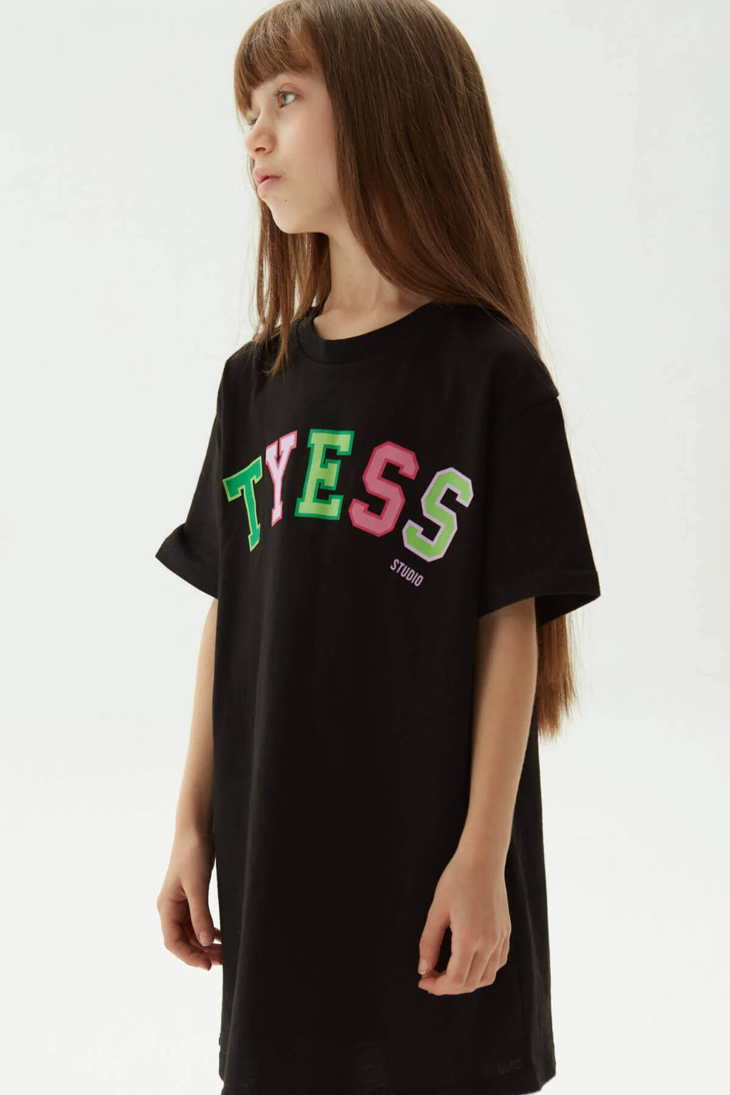 Girls Black TYESS Studio Colorful Logo Print Oversized T-Shirt Dress By B&G