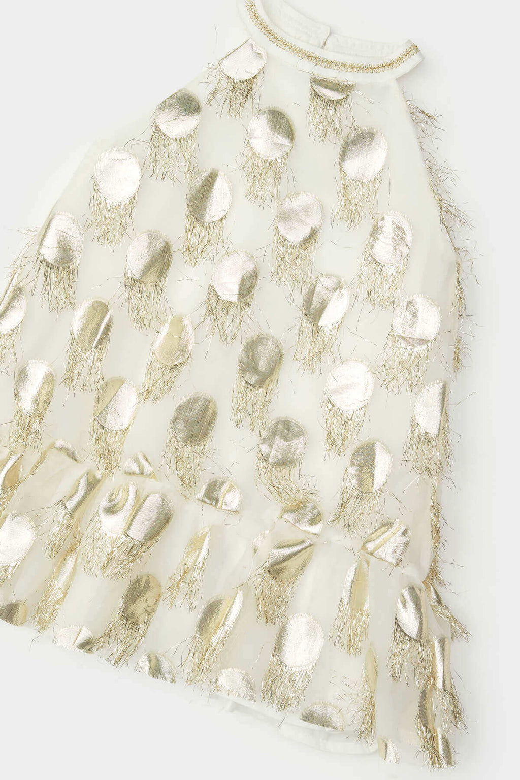 Girls Ivory Gold Metallic Circle Fringe Halter Neck Party Dress By B&G