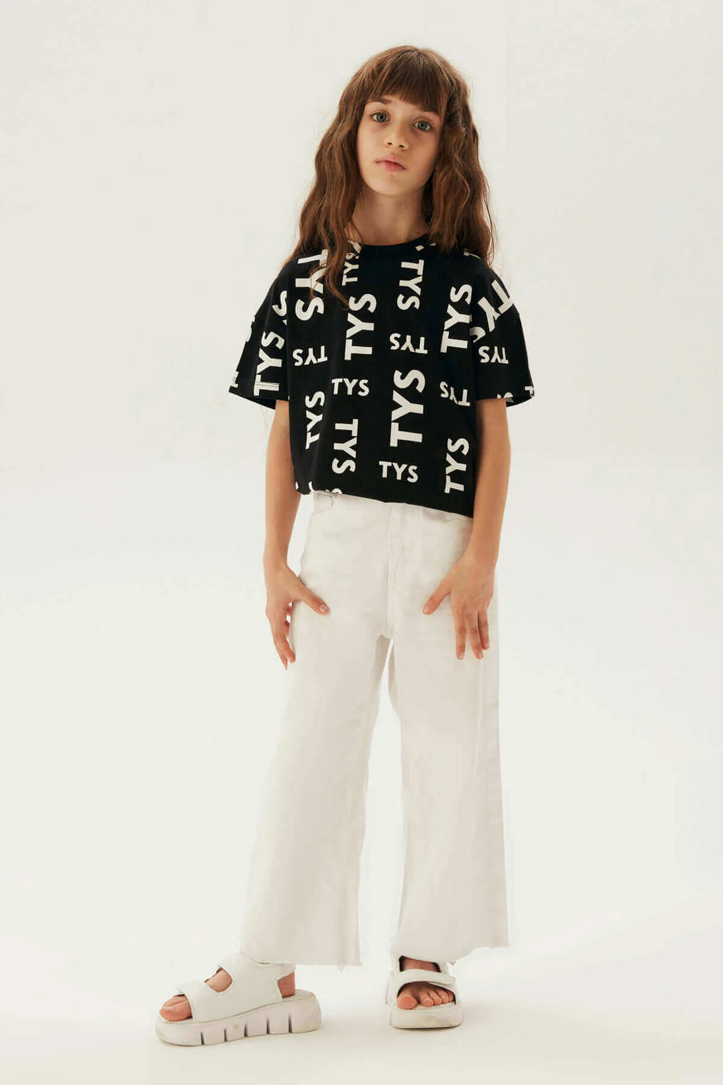 Girls White Wide-Leg Straight Trousers By B&G