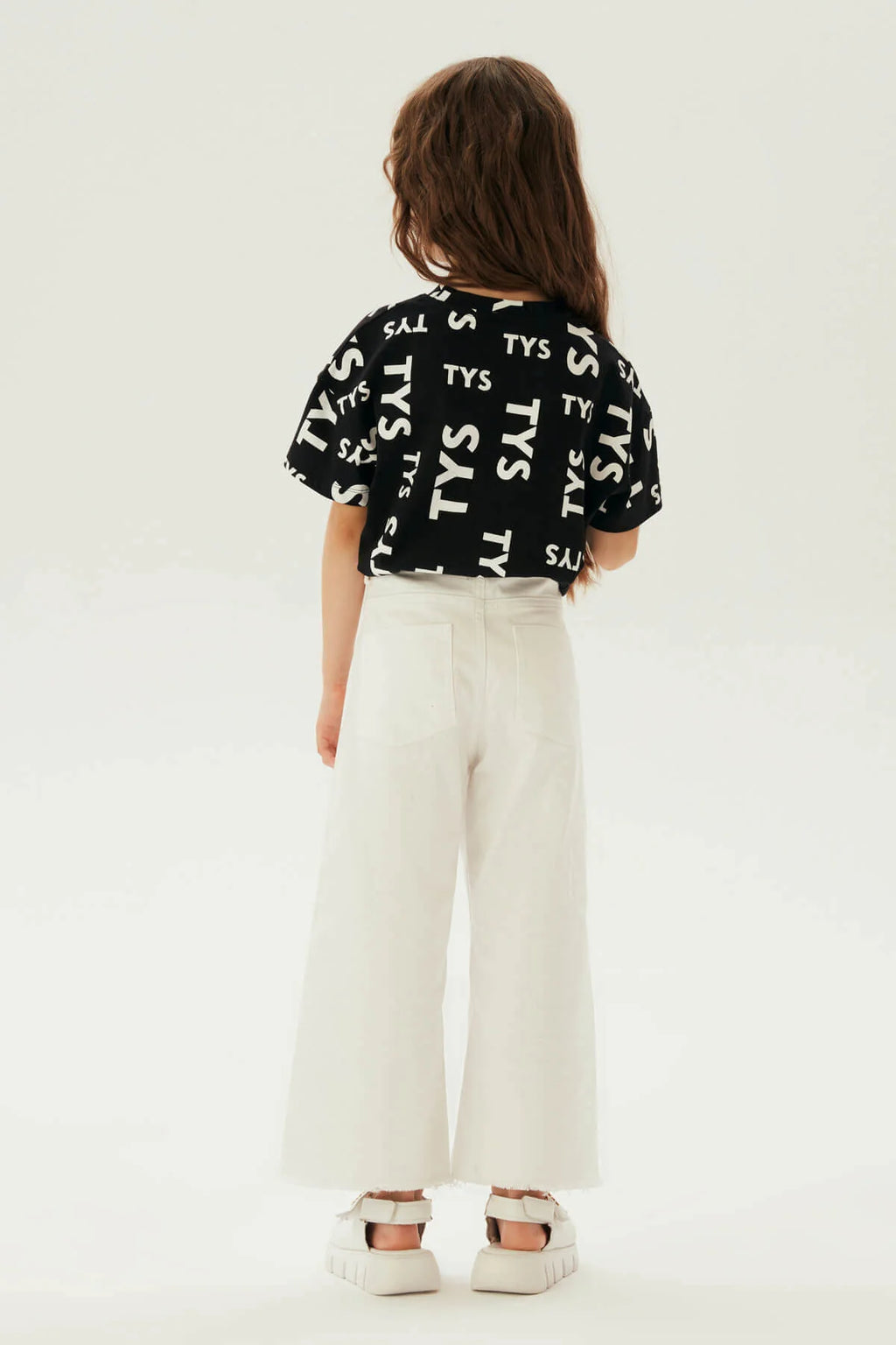 Girls White Wide-Leg Straight Trousers By B&G