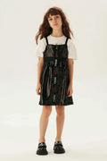 Girls Black Sequin TYESS Logo Tape Strap Mini Dress By B&G