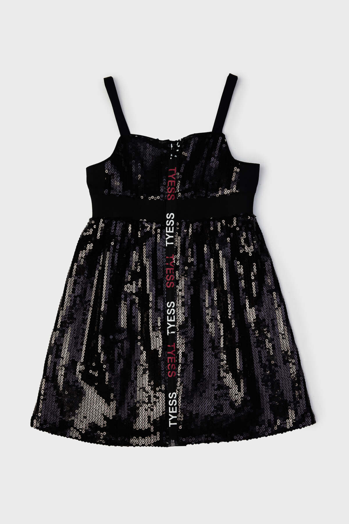 Girls Black Sequin TYESS Logo Tape Strap Mini Dress By B&G