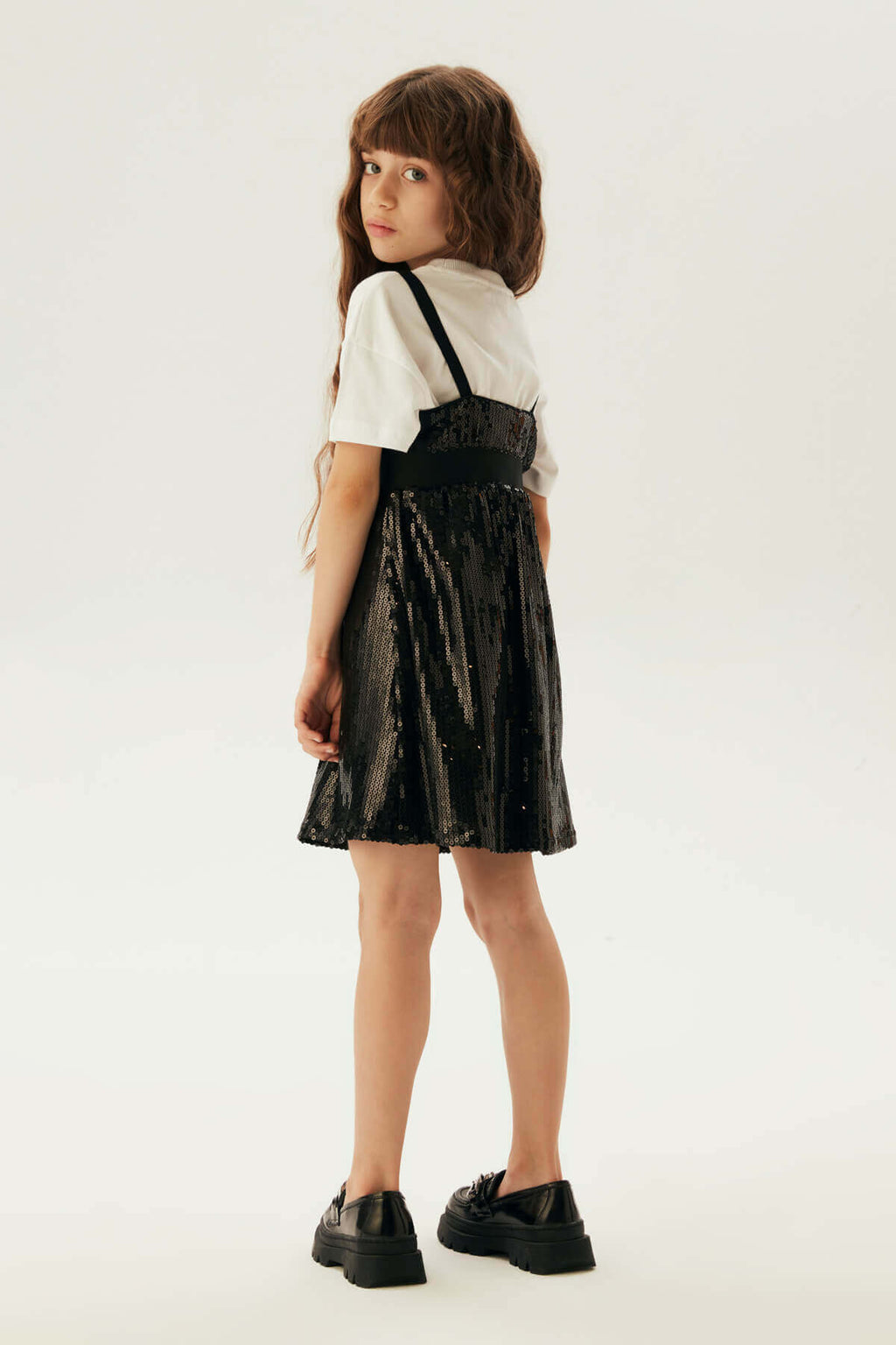 Girls Black Sequin TYESS Logo Tape Strap Mini Dress By B&G