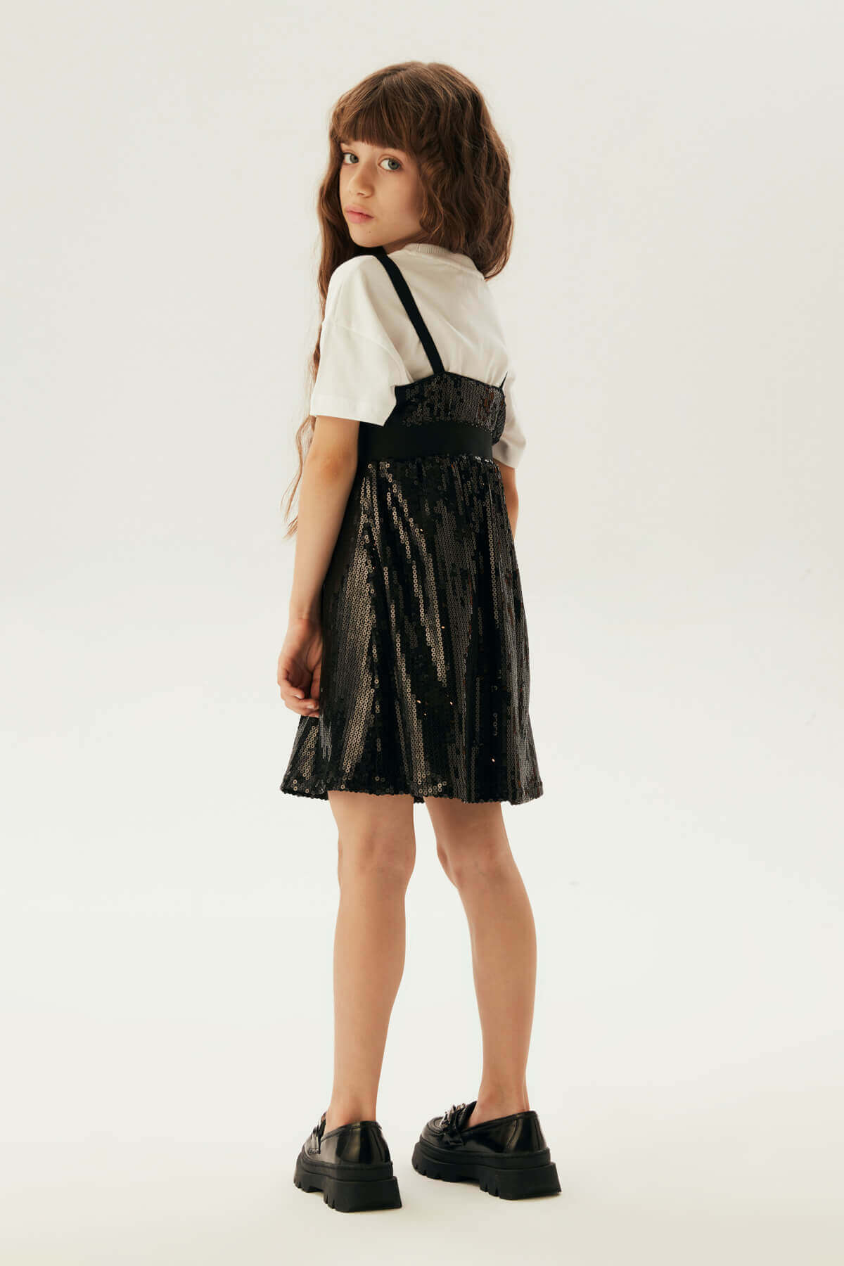 Girls Black Sequin TYESS Logo Tape Strap Mini Dress By B&G