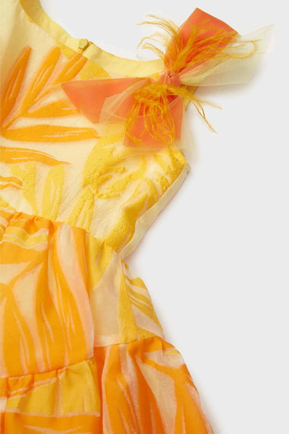 Girls Yellow Orange Tropical Leaf Print A-Line Party Dress By B&G