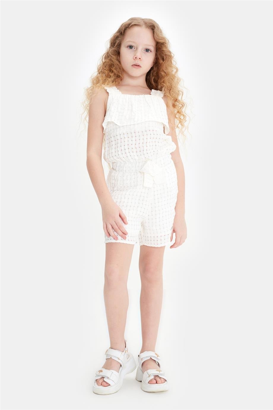 Girls White Broderie Anglaise Ruffle-Strap Bow Playsuit By B&G