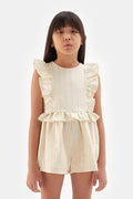 Girls Cream Gold Lurex Stripe Sleeveless Ruffle Top & Shorts Set By B&G