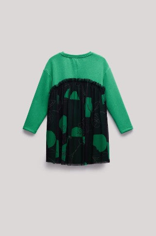 Girls Green & Black Colourblock Knit-Top Pleated Skirt Dress By B&G