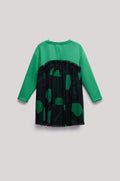 Girls Green & Black Colourblock Knit-Top Pleated Skirt Dress By B&G
