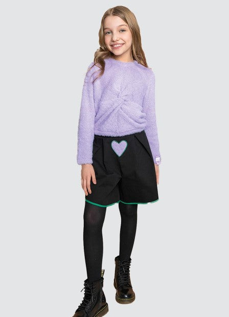Girls Lilac Fluffy Teddy-Fleece Long-Sleeve Front Knot Blouse By B&G