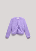 Girls Lilac Fluffy Teddy-Fleece Long-Sleeve Front Knot Blouse By B&G