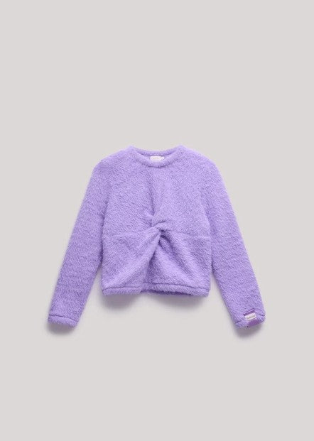 Girls Lilac Fluffy Teddy-Fleece Long-Sleeve Front Knot Blouse By B&G