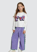 Girls White Cropped Long-Sleeve LOVE Graphic Blouse By B&G