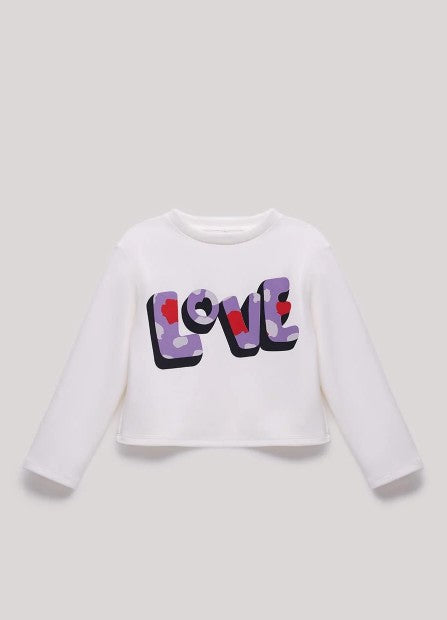 Girls White Cropped Long-Sleeve LOVE Graphic Blouse By B&G