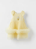 Girls Yellow Gingham Cap-Sleeve Party Dress with Glitter Tulle Skirt & Ice Cream Sequin Appliqué
