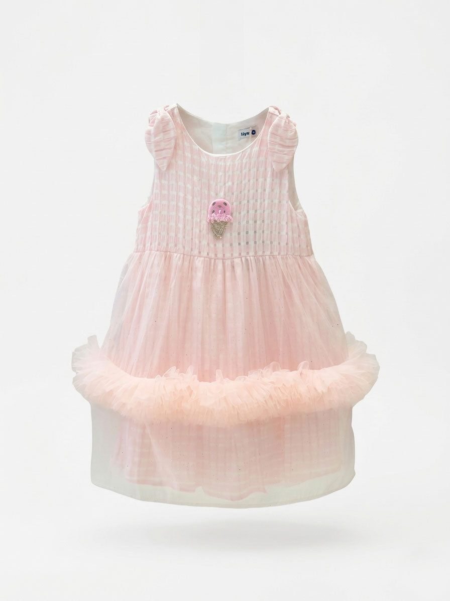 Girls Pink Tulle Tiered Ruffle Dress
