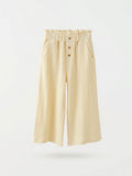 Girls Cream Wide-Leg Paperbag Trousers