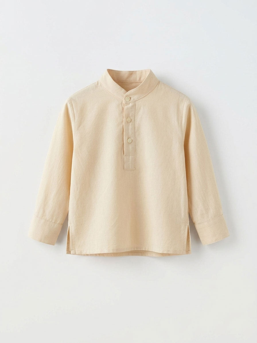 Boys Cream Mandarin Collar Shirt