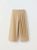 Girls Beige Wide-Leg Deep Knife-Pleat Culottes