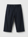Boys Navy Straight-Leg Tailored Trousers with Turn-Up Cuffs