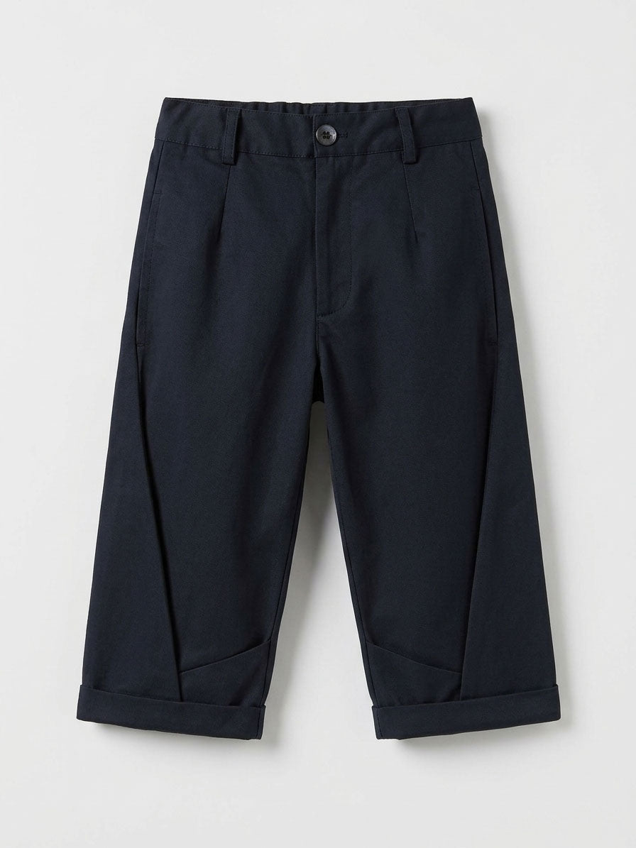 Boys Navy Straight-Leg Tailored Trousers with Turn-Up Cuffs