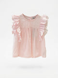 Girls Pink Ruffle Lace Trim Top