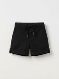 Boys Black Rolled Hem Drawstring Shorts