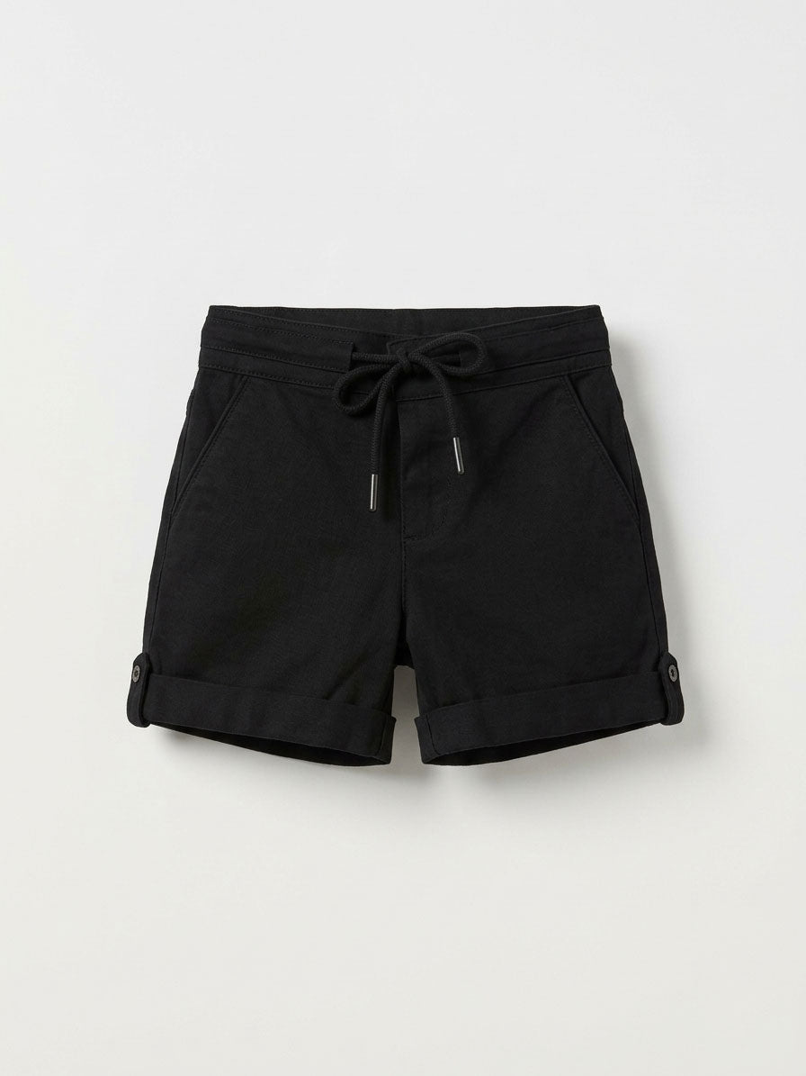 Boys Black Rolled Hem Drawstring Shorts