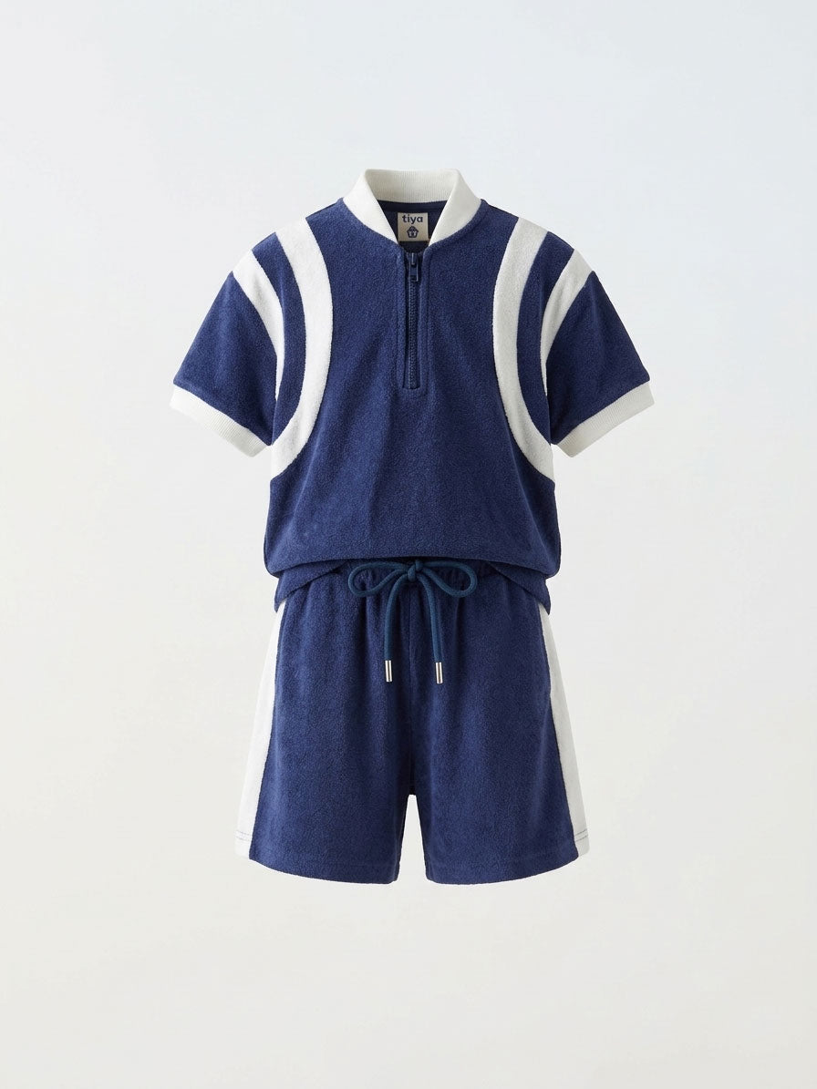 Boys Navy Terry Cloth Half-Zip Set