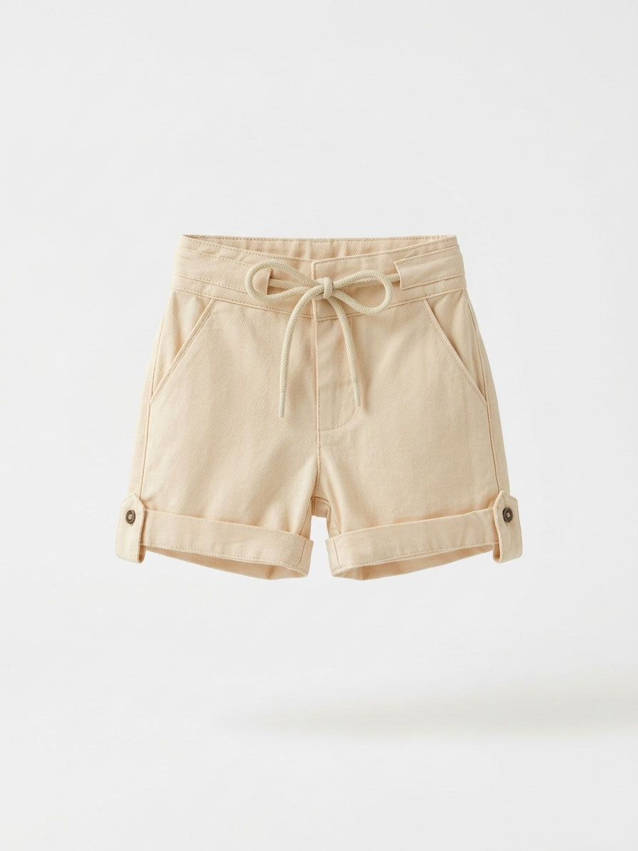 Boys Beige Rolled Hem Drawstring Shorts