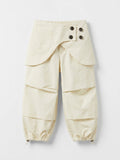 Girls Cream Parachute Wide-Leg Utility Pants with Snap Flap Pockets & Elasticated Ankles