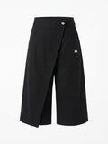 Girls Black Wrap-Front Wide-Leg Pants with Palm Tree Embroidery
