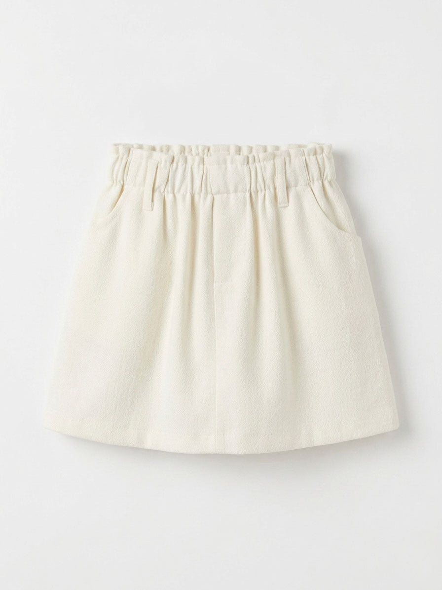 Girls Cream Boucle Textured Paper-Bag Elasticated Waist Mini Skirt