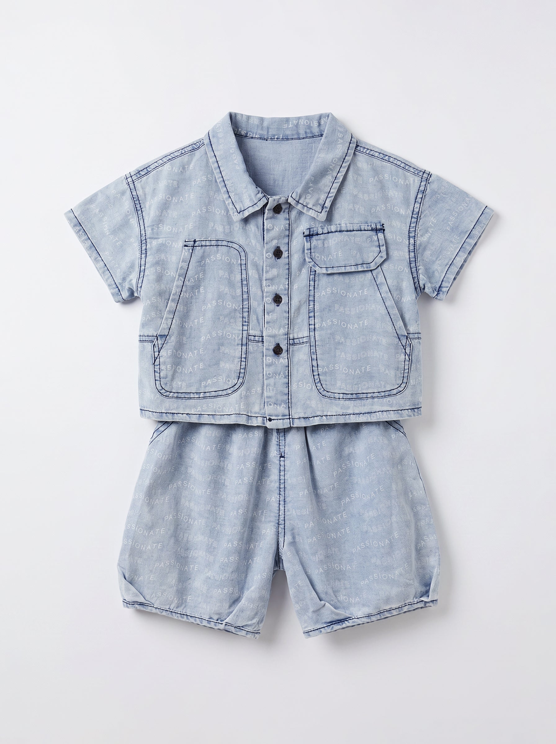 Boys Blue Coordinated Shirt and Shorts Matching Set