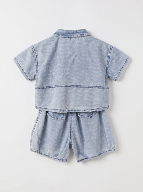 Boys Blue Coordinated Shirt and Shorts Matching Set