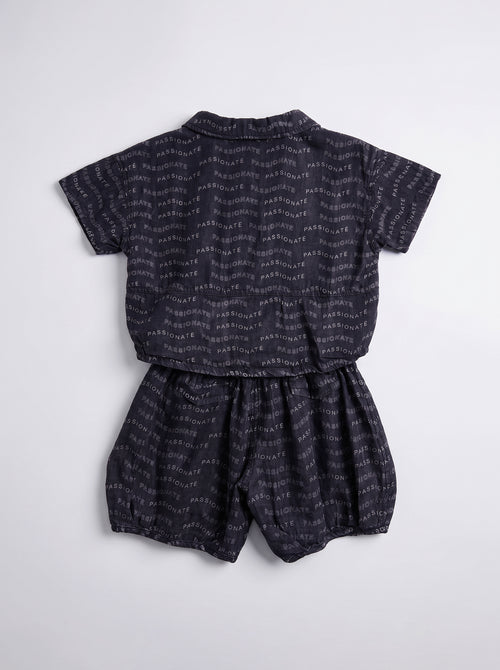 Boys Black Coordinated Shirt and Shorts Matching Set