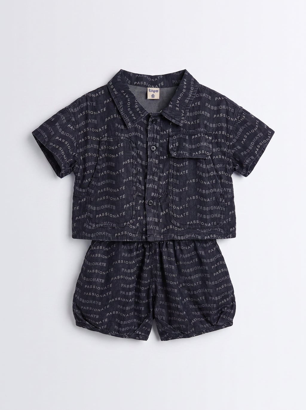 Boys Black Coordinated Shirt and Shorts Matching Set
