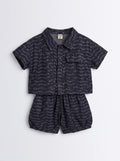 Boys Black Coordinated Shirt and Shorts Matching Set