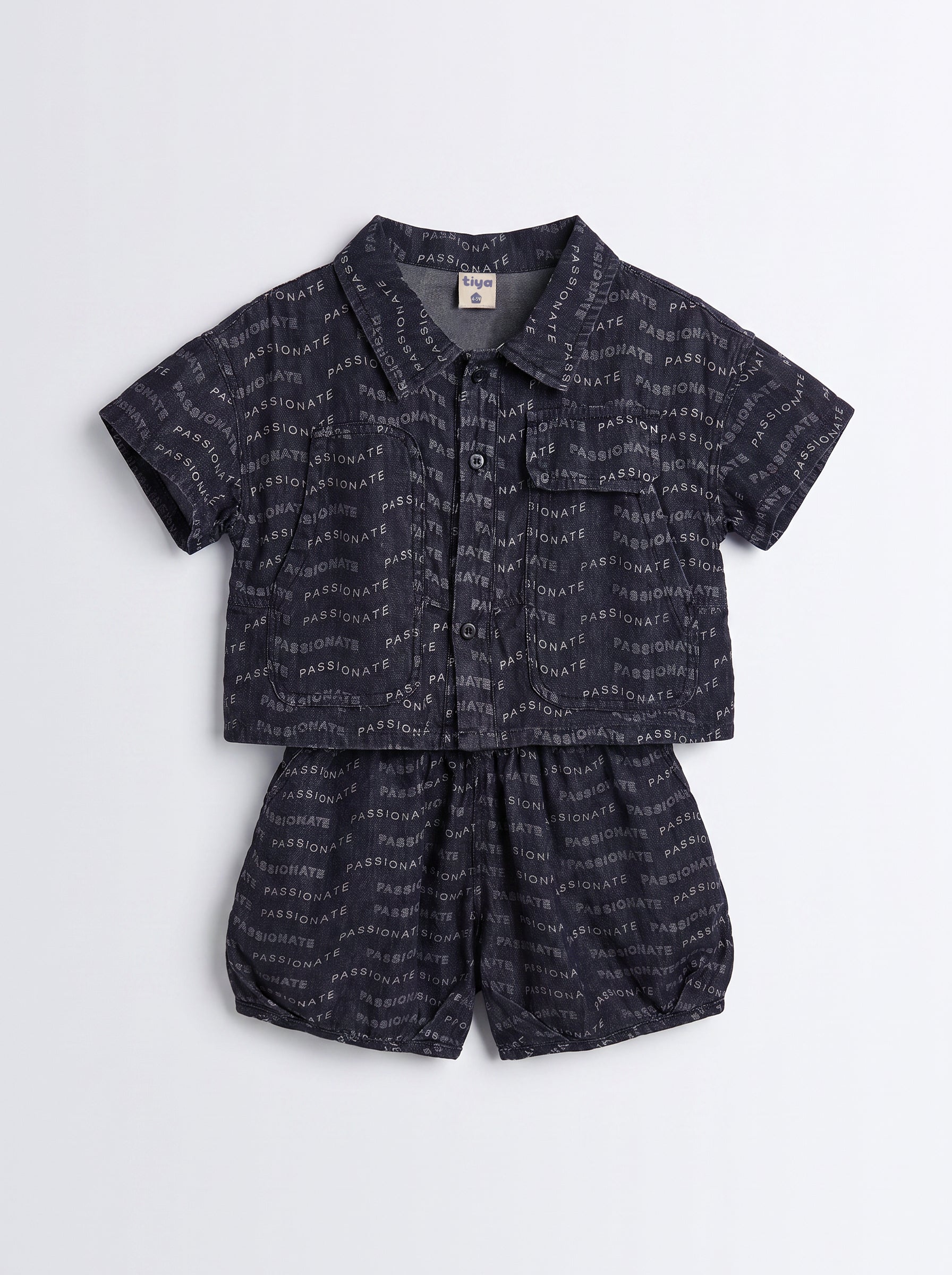 Boys Black Coordinated Shirt and Shorts Matching Set