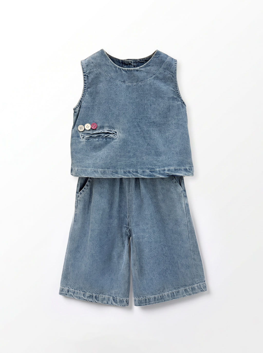 Girls Light Blue Denim Coordinated Two-Piece Set