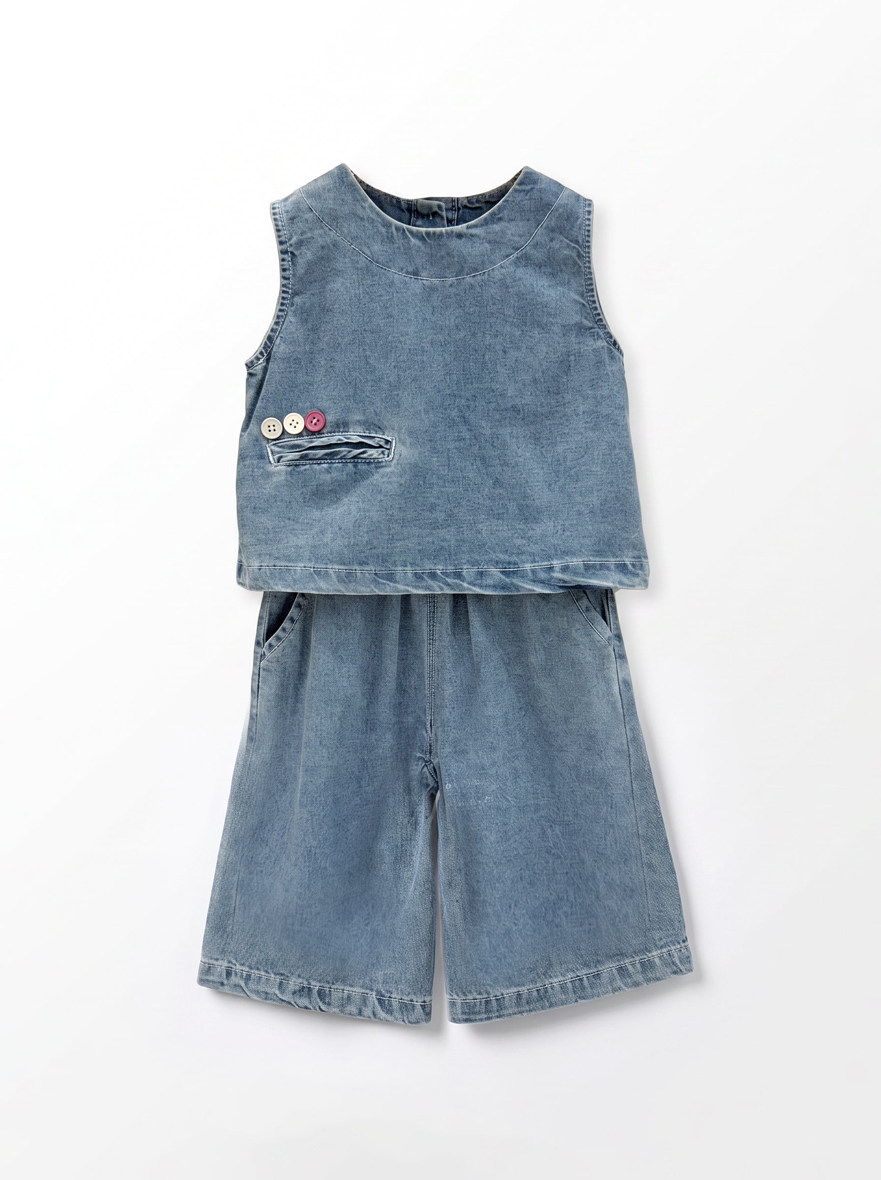 Girls Light Blue Denim Coordinated Two-Piece Set