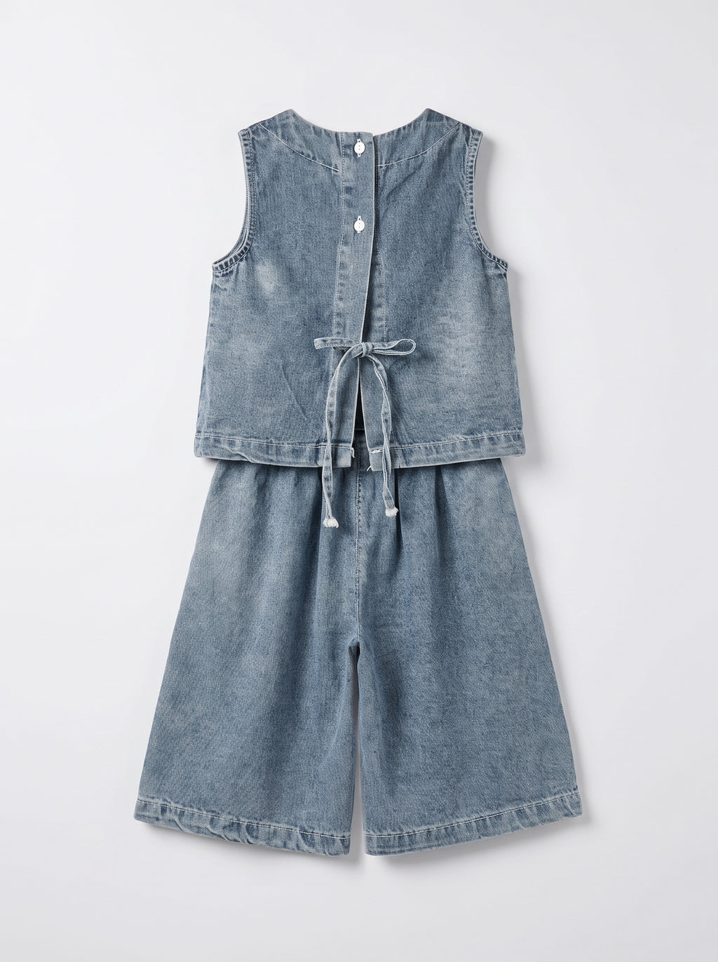 Girls Light Blue Denim Coordinated Two-Piece Set