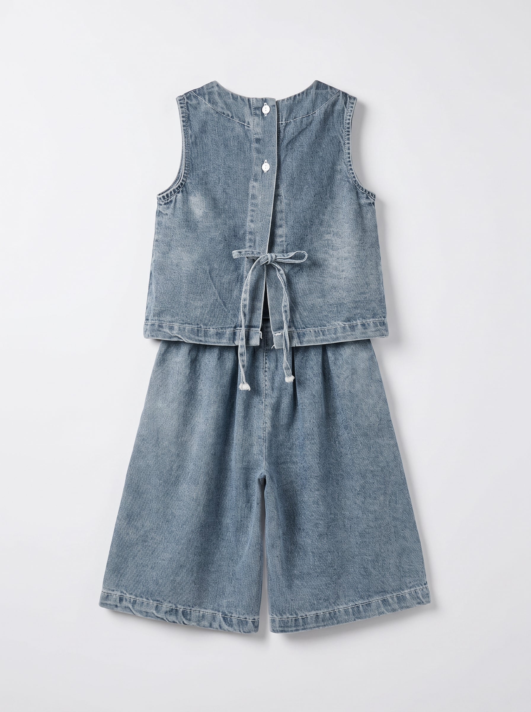 Girls Light Blue Denim Coordinated Two-Piece Set