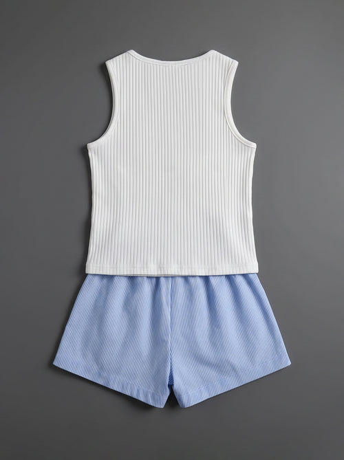 25FW0QB34542 WHITE Set: Blouse + Shorts