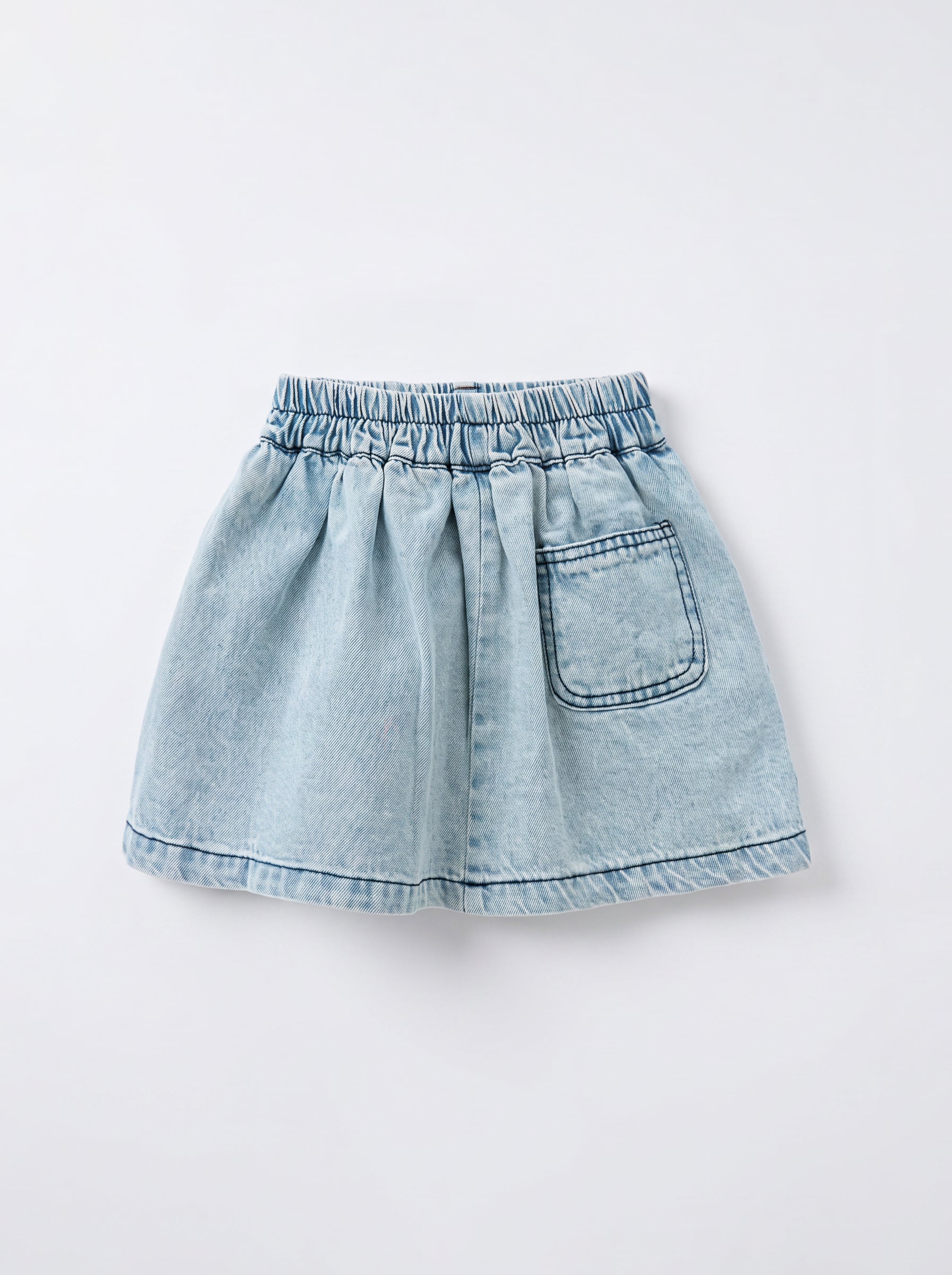 Girls Blue Denim Casual Elastic-Waist Pull-On Skirt