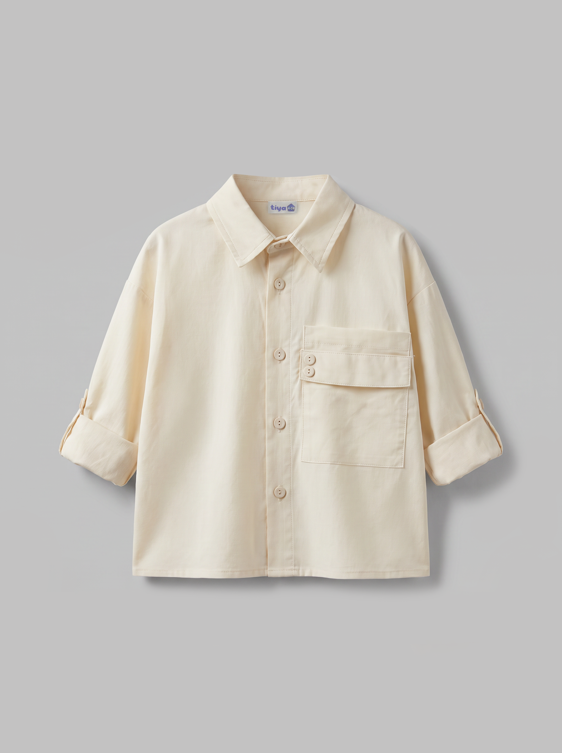 Boys Cream Linen-Look Roll-Up Sleeve Button-Down Shirt
